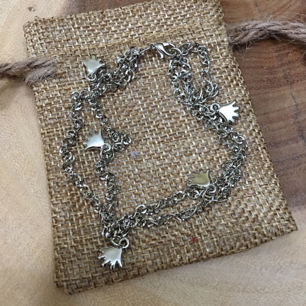 Double strand dangle hands silver ankle bracelet